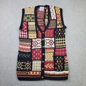 Vintage Cape Isle Knitters Sweater Vest Hand Knitted Womens L Patchwork Grandma